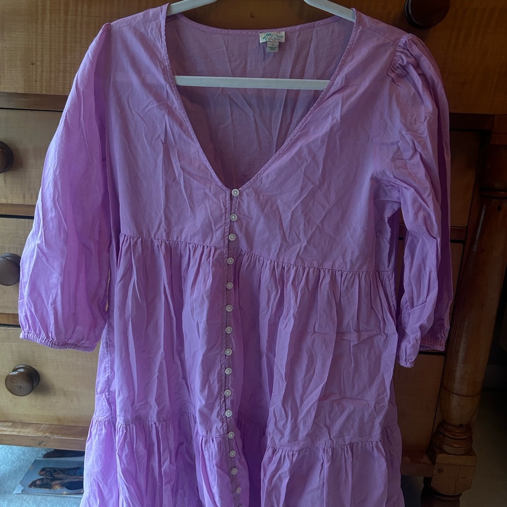 J Crew Lilac Button-Front Tiered Cotton Dress